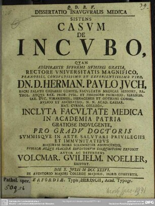 Dissertatio Inauguralis Medica Sistens Casum De Incubo