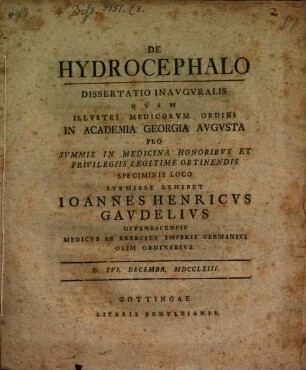 De hydrocephalo : Dissertatio inauguralis