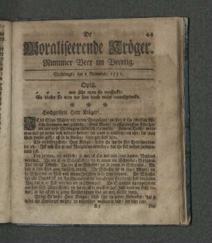 Nummer Veer un Veertig. Mahndags den 1. November 1751