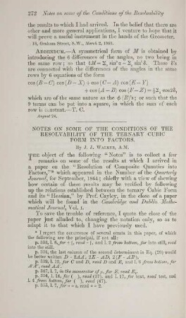 Notes on some of the conditions of the resolvability of the ternary cubic form into factors.