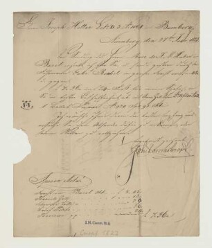 Brief von Johann Conrad Cnopf an Joseph Heller