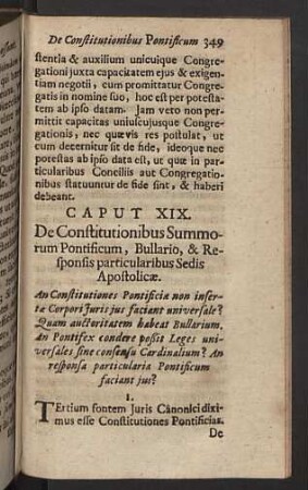 Caput XIX. De Constitutionibus Summorum Pontificum, Bullario, & Responsis particularibus Sedis Apostolicae.