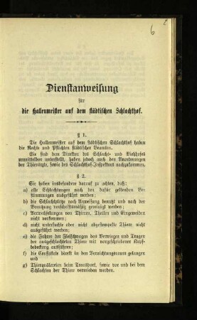 Dienstanweisung für die Hallenmeister auf dem städtischen Schlachthof