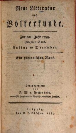 Neue Litteratur und Völkerkunde : ein periodisches Werk. 3,2, 3, 2. 1789