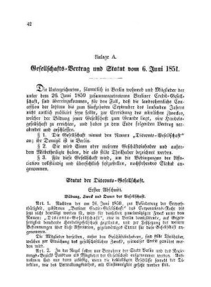 Anlage A. Gesellschafts-Vertrag und Statut vom 6. Juni 1851