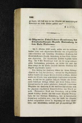 Allgemeine Schullehrer-Conferenz des Schulinspektorats-Bezirks Rottenburg in dem Bade Niedernau : [Mannigfaltiges]