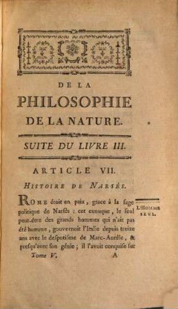 De La Philosophie De La Nature, ou Traité De Morale Pour L'Espece Humaine : Tiré de la Philosophie et fondé sur la nature, 5