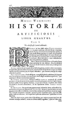 Musei Wormiani Historiae de Artificiosis Liber Quartus