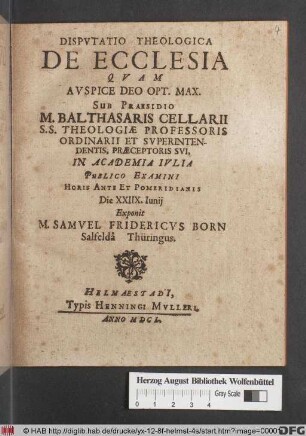 Disputatio Theologica De Ecclesia