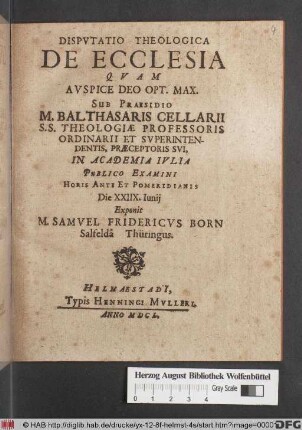 Disputatio Theologica De Ecclesia