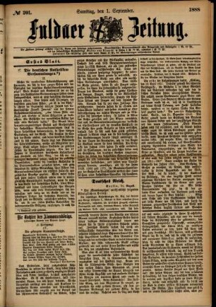 Erste Ausgabe vom Samstag, den 01. September 1888.