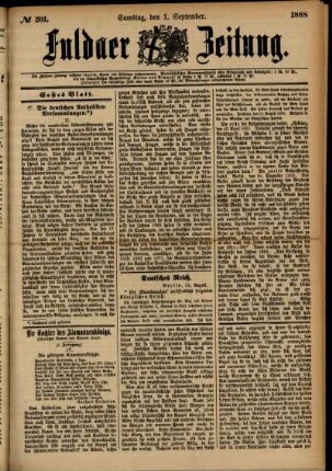 Erste Ausgabe vom Samstag, den 01. September 1888.
