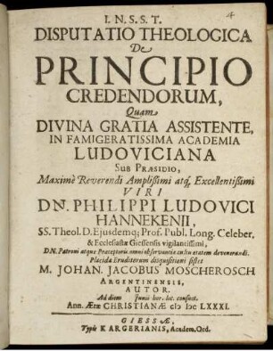 Disputatio Theologica De Principio Credendorum