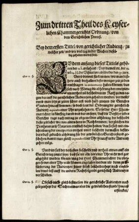 Zum dritten Theil des Keyserlichen Chammergerichts Ordnung von dem Gerichtlichen Proceß.