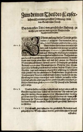 Zum dritten Theil des Keyserlichen Chammergerichts Ordnung von dem Gerichtlichen Proceß.