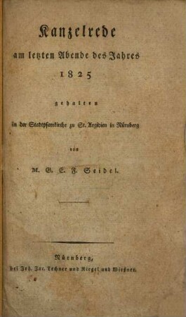 Kanzelrede am letzten Abend des Jahres 1825