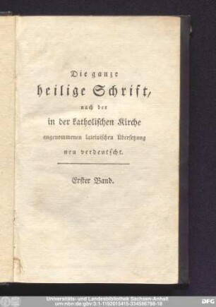 Erster Band = erster Band: Bibel: Altes Testament