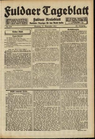 Erste Ausgabe vom Samstag, den 17. September 1921.