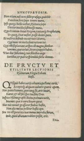 De Fructu Et Utilitate Lectionis Psalmorum, Elegia Eobani Heßi.