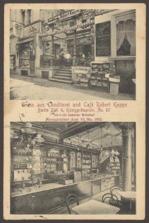 Ansichtskarte "Conditorei und Café Robert Koppe", Königgrätzer Straße 117