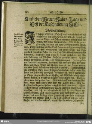 Am lieben Neuen Jahrs-Tage und Fest der Beschneidung Jesu