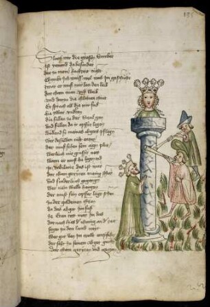 Der Babyloner, König Balthasar, betet zu einem Götzenbild; Fanfarenbläser.