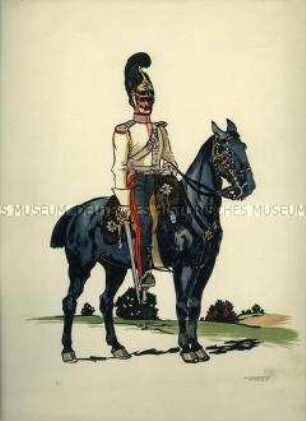 Uniformdarstellung, Offizier der Garde du Corps, Baden 1824. Aus: Scharf: "Buntes Tuch"