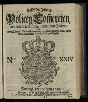 Nro. XXIV, Montags, den 16. Junii 1749