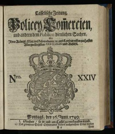 Nro. XXIV, Montags, den 16. Junii 1749