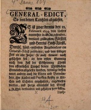 General-Edict so von denen Cantzlen abzulesen
