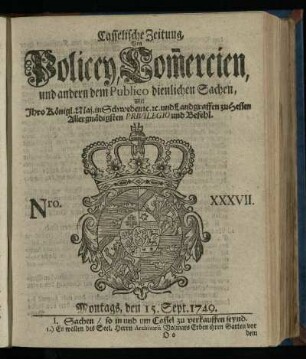 Nro. XXXVII, Montags, den 15. Sept. 1749