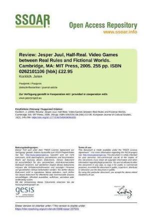 Review: Jesper Juul, Half-Real. Video Games between Real Rules and Fictional Worlds. Cambridge, MA: MIT Press, 2005. 255 pp. ISBN 0262101106 (hbk) £22.95