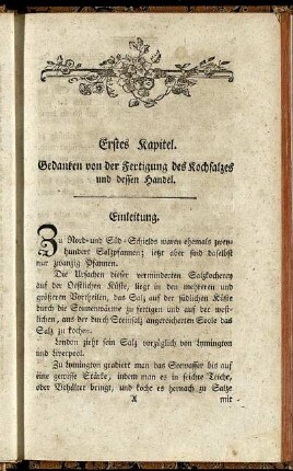 Erstes Kapitel. Gedanken von der Fertigung des Kochsalzes und dessen Handel.