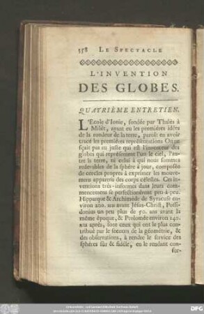 L'Invention Des Globes. Quatrième Entretien.