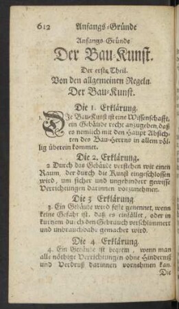 Anfangs-Gründe Der Bau-Kunst. Der erste Theil. Von den allgemeinen Regeln Der Bau-Kunst