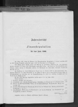 Jahresbericht der Finanzdeputation für das Jahr 1906.