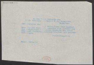 Brief an Willy Burmester : 25.10.1911