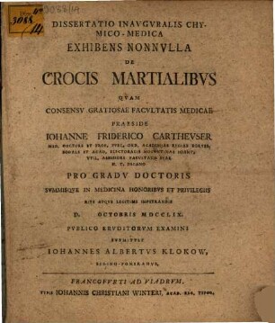 Diss. inaug. chym. med. exhibens nonnulla de crocis martialibus
