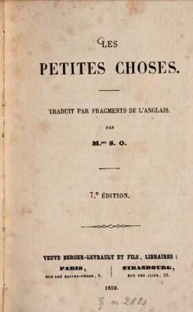 Les petites choses : Traduit par fragments de l'anglais par M.me S. O.