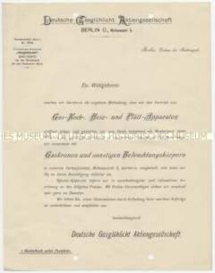 Gas-Koch-, Heiz- und Plätt-Apparate, Beleuchtungskörper