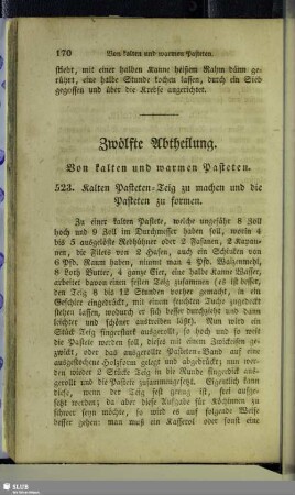 Zwölfte Abtheilung. Von kalten und warmen Pasteten