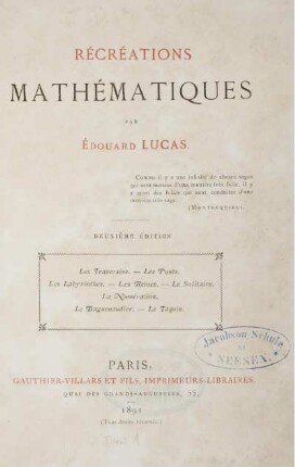 Tome 1: Récréations mathématiques. Tome 1