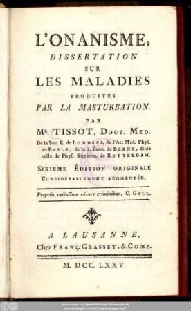 L' Onanisme : Dissertation Sur Les Maladies Produites Par La Masturbation