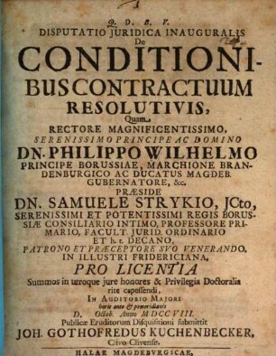 Disputatio Juridica Inauguralis De Conditionibus Contractuum Resolutivis