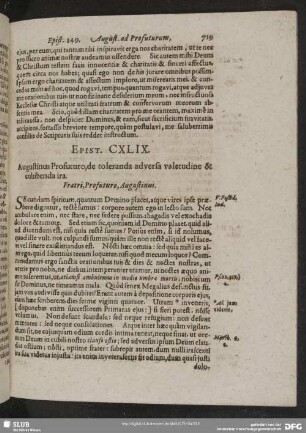 Epist. CXLIX. Augustinus Profuturo, de toleranda adversa valetudine & cohibenda ira