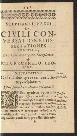 Dissertatio I. De fructibus, qui ex conversatione percipiuntur.