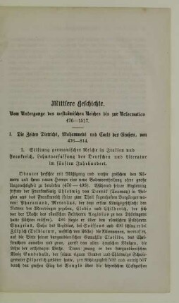 Mittlere Geschichte. Vom Untergange des weströmischen Reiches bis zur Reformation 476-1517