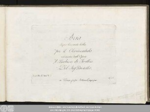 Aria Saper bramate bella per il Clavicembalo ricavata dall'Opera Jl Barbiere di Sivillia : Racolta d'Arie No. 7