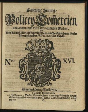 Nro. XVI, Montags, den 20. April 1739