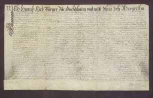 Hans Rieb, Bürger zu Gochsheim, reversiert gegenüber den Heiligenpflegern daselbst wegen 5 Gulden jährlicher Gült aus 100 Gulden Kapital.